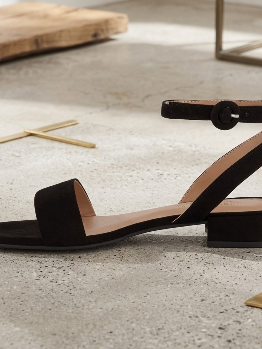 Black Suede Low Block Heel Ankle-Strap Sandals
